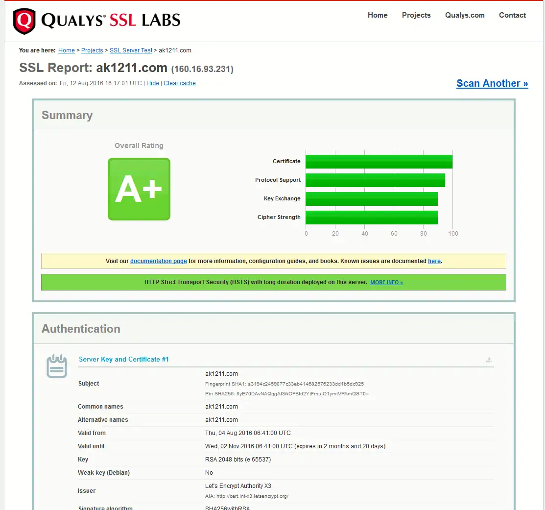 let’sencriptが正式サービスになったので常時SSLにしてみた