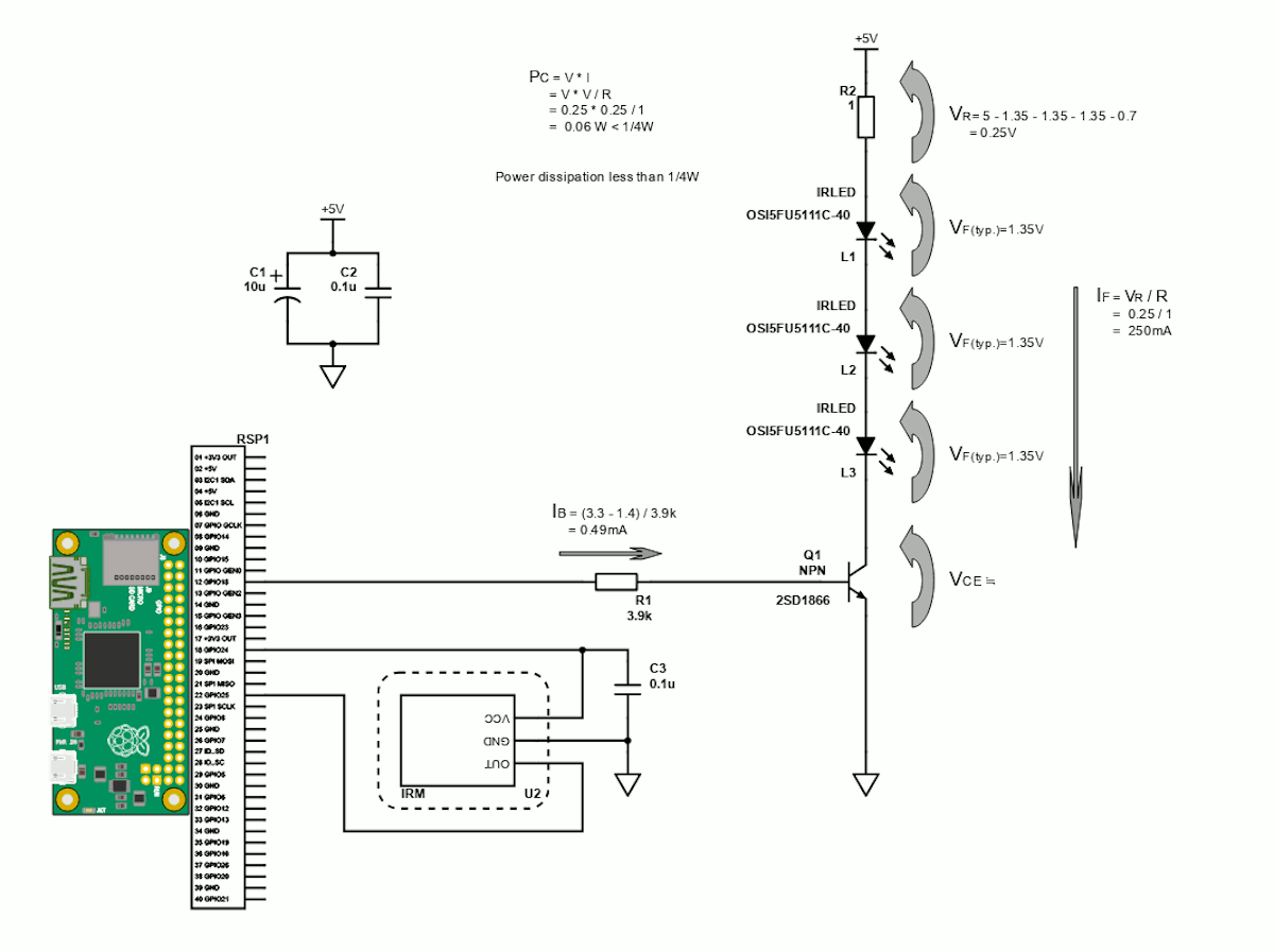 2SD1866で3連赤外線LEDを200mA超でドライブする回路