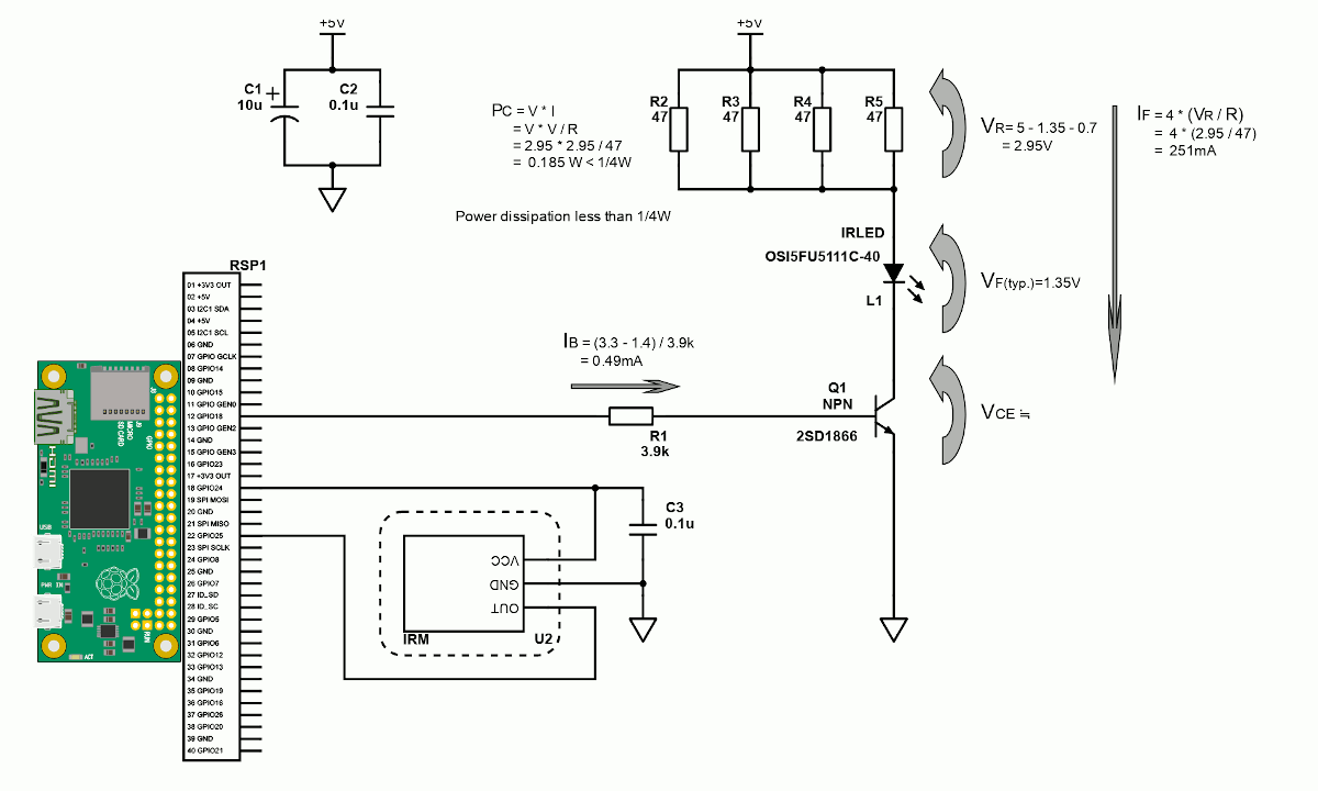 2SD1866で赤外線LEDを200mA超でドライブする回路