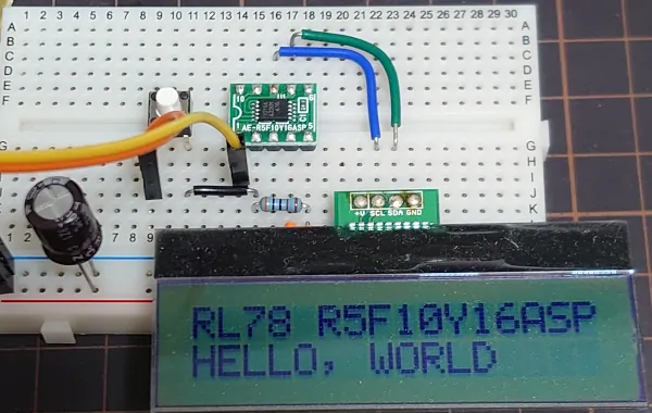 RL78/G10ファミリR5F10Y16ASPの簡易I2C機能とI2C液晶モジュールAQM1602Aを使ってHello,Worldしてみた。